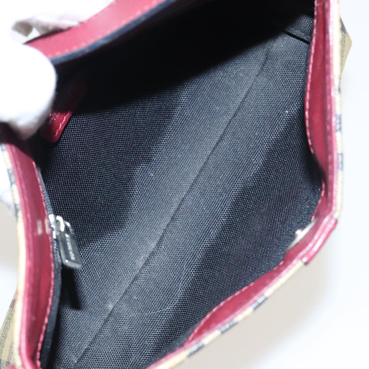 BURBERRY Nova Check Hand Bag PVC Leather Beige Wine Red Silver Auth ac3407