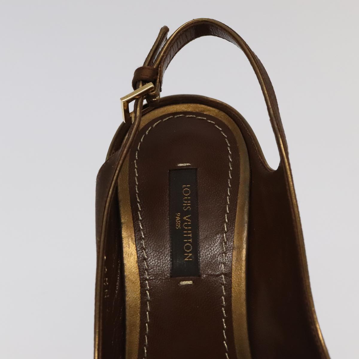 LOUIS VUITTON Monogram High heels Satin 35 1/2 Brown Gold LV Auth ac3410