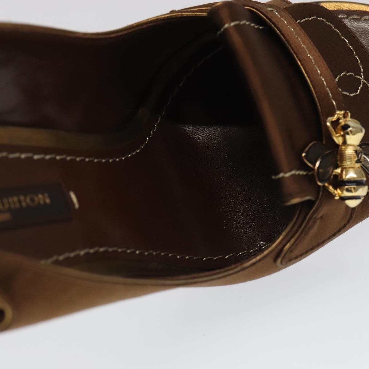 LOUIS VUITTON Monogram High heels Satin 35 1/2 Brown Gold LV Auth ac3410
