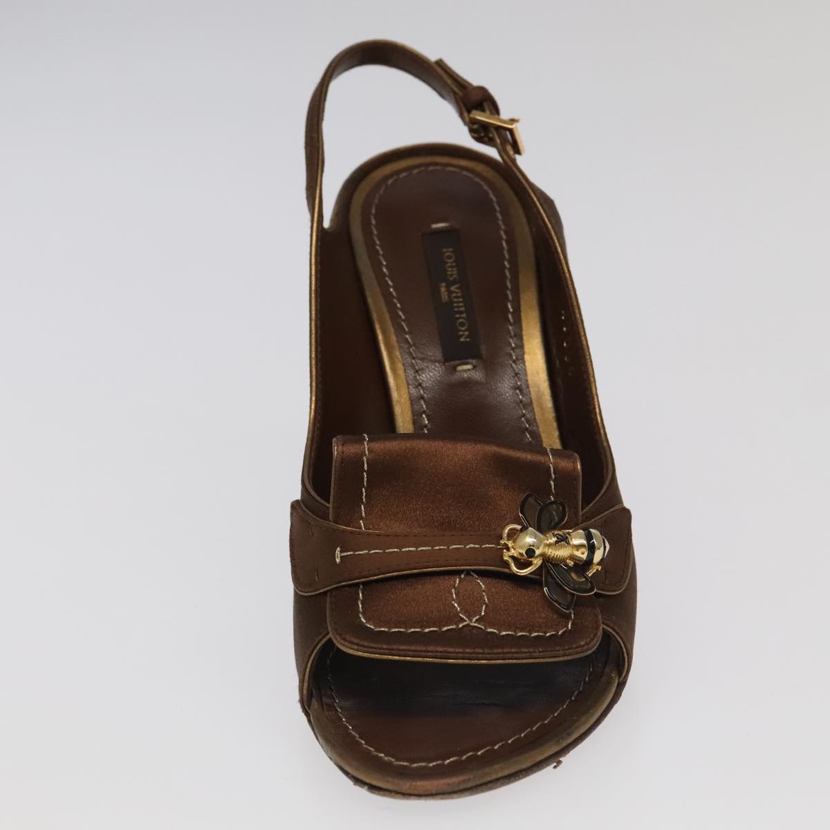LOUIS VUITTON Monogram High heels Satin 35 1/2 Brown Gold LV Auth ac3410