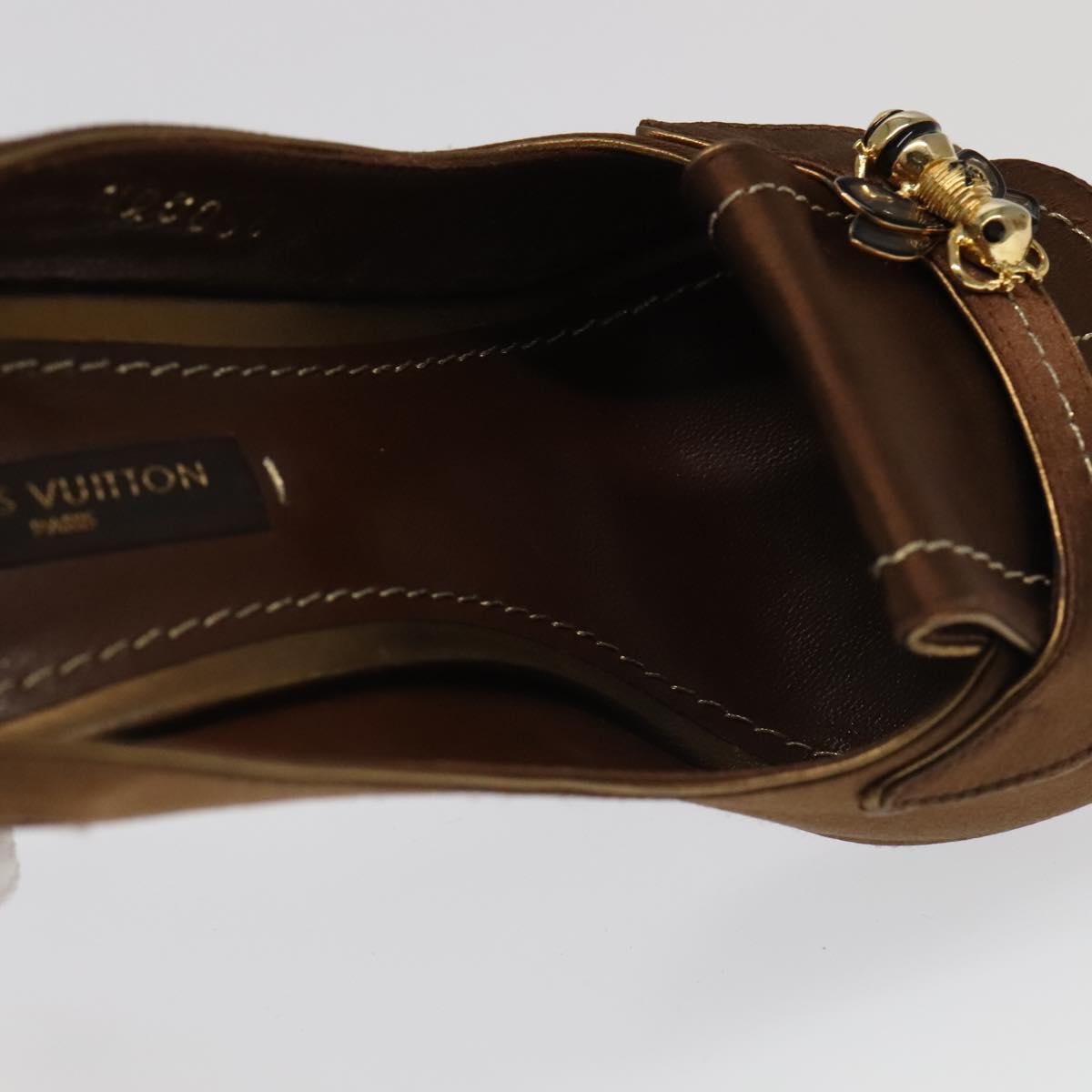 LOUIS VUITTON Monogram High heels Satin 35 1/2 Brown Gold LV Auth ac3410