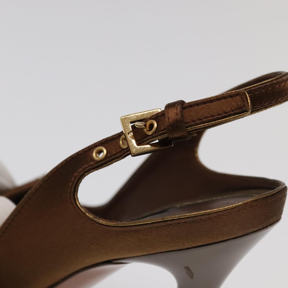 LOUIS VUITTON Monogram High heels Satin 35 1/2 Brown Gold LV Auth ac3410