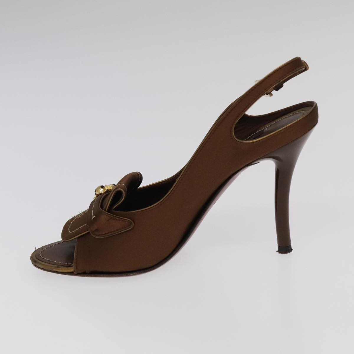LOUIS VUITTON Monogram High heels Satin 35 1/2 Brown Gold LV Auth ac3410