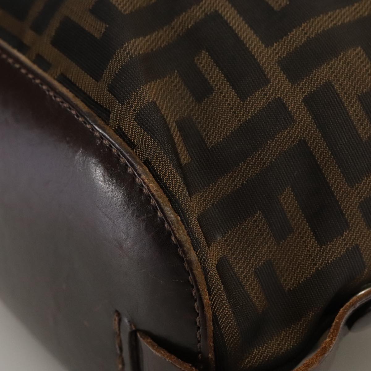 FENDI Zucca Canvas Hand Bag Brown Black Auth ac3445