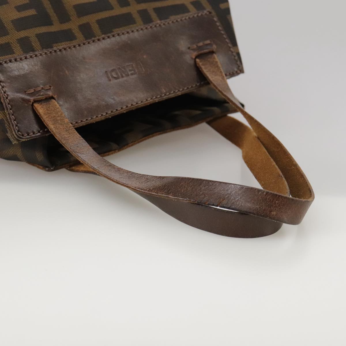 FENDI Zucca Canvas Hand Bag Brown Black Auth ac3445