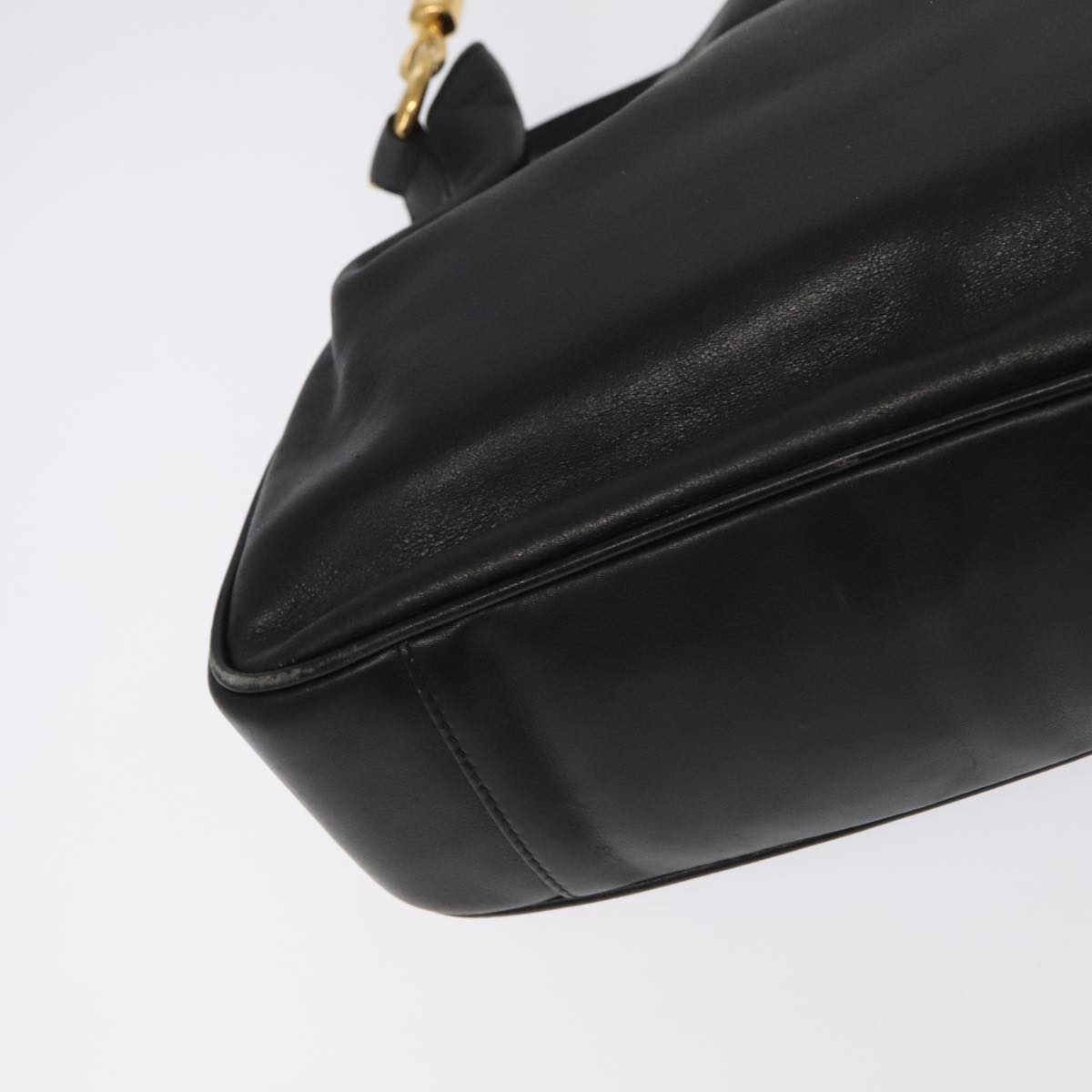 GUCCI Bamboo Hand Bag Leather 2way Black Gold Auth ac3453