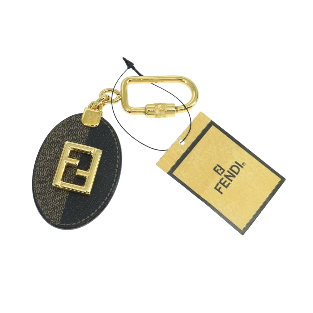 FENDI Pecan Canvas Key Holder Black Brown Auth ac3485