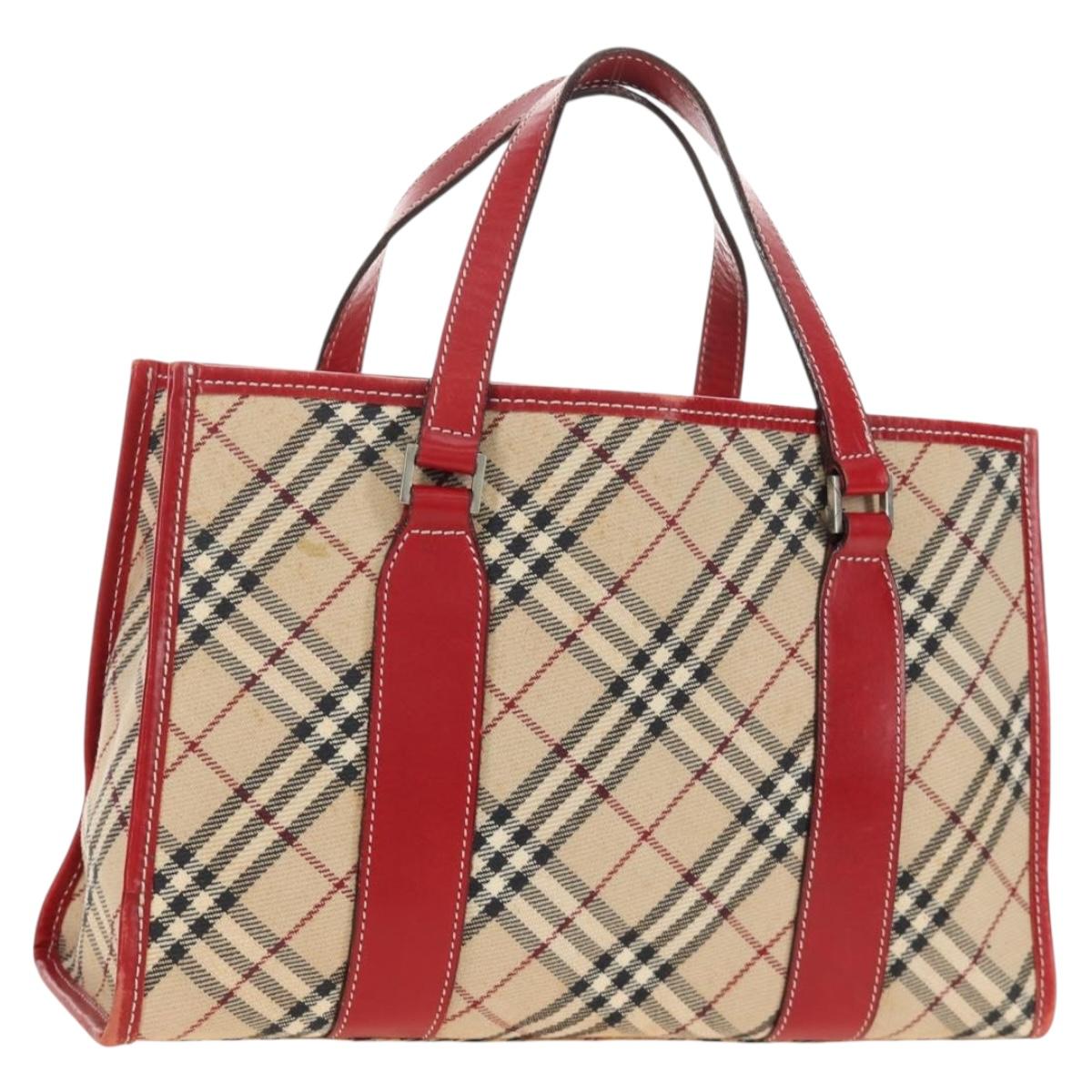 BURBERRY Nova Check Blue Label Hand Bag Canvas Beige Auth ac3491