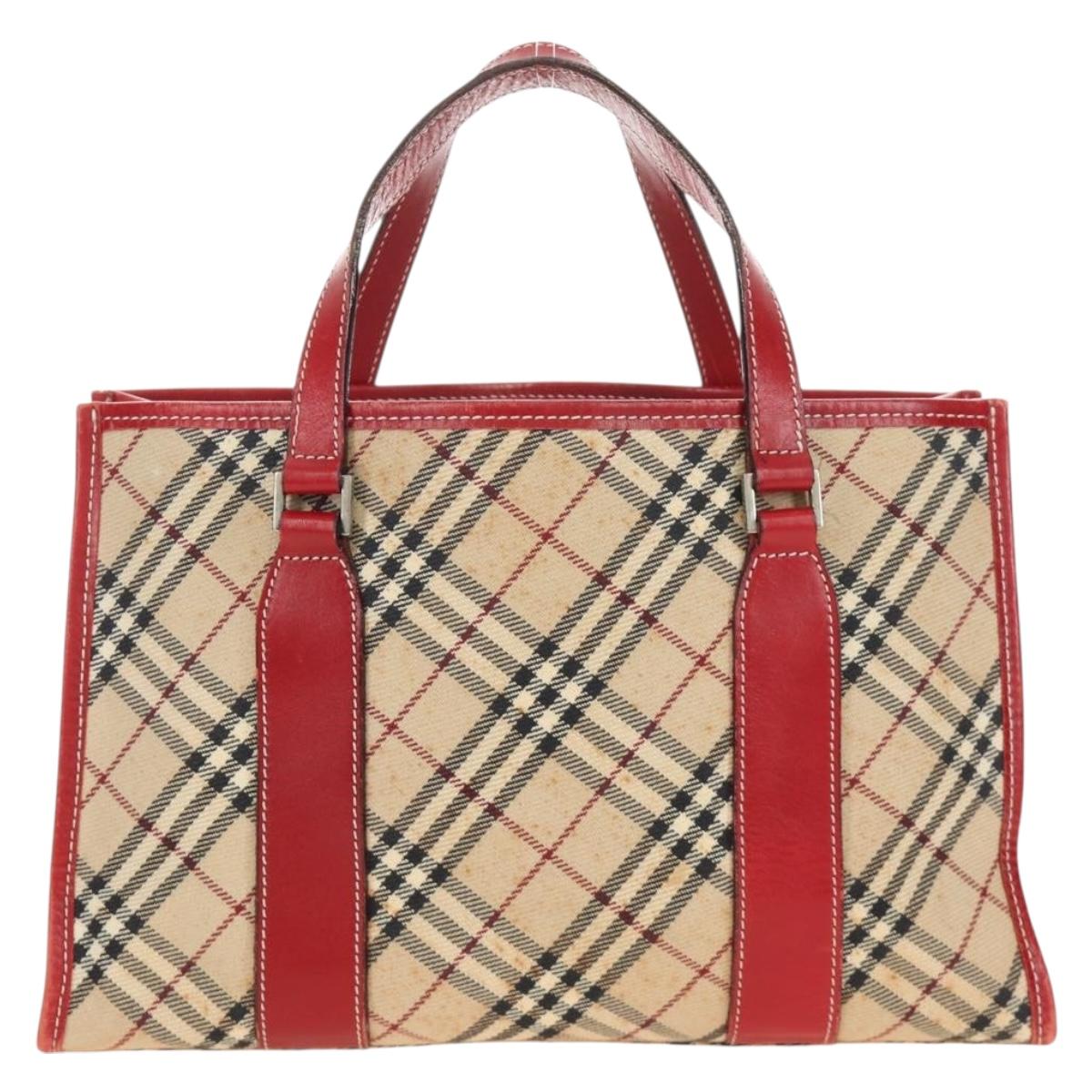 BURBERRY Nova Check Blue Label Hand Bag Canvas Beige Auth ac3491
