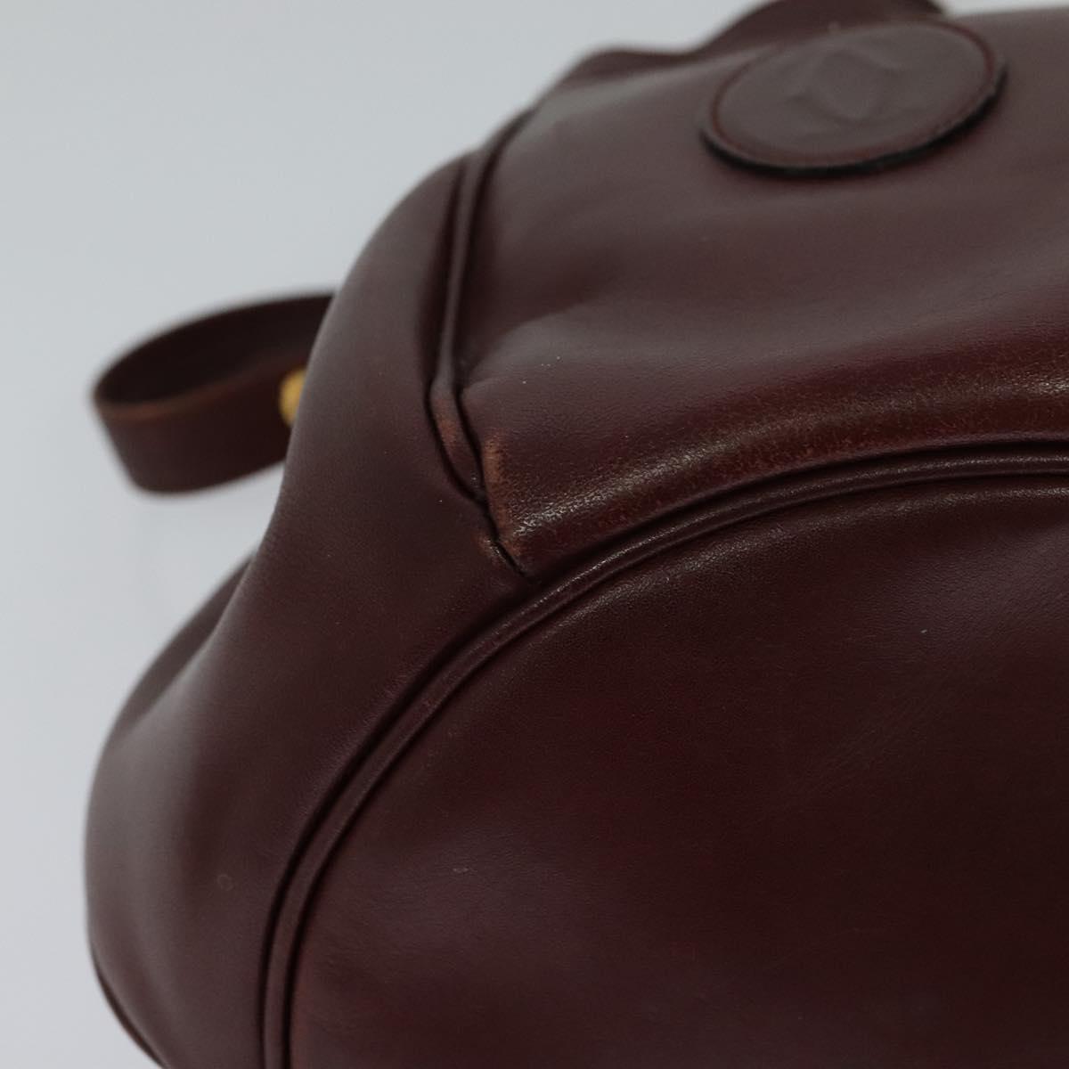 CARTIER Shoulder Bag Leather Bordeaux Gold Auth ac3496