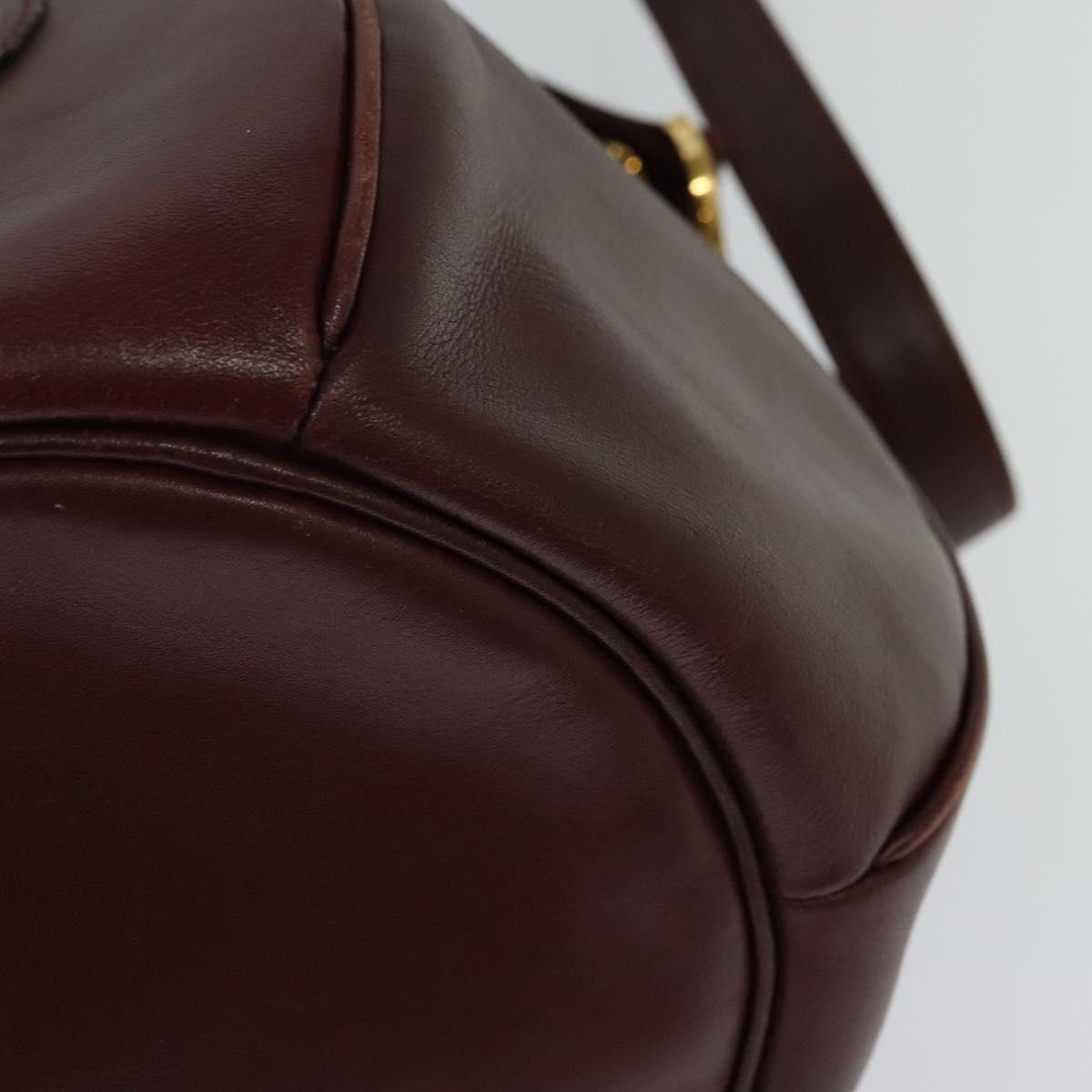 CARTIER Shoulder Bag Leather Bordeaux Gold Auth ac3496