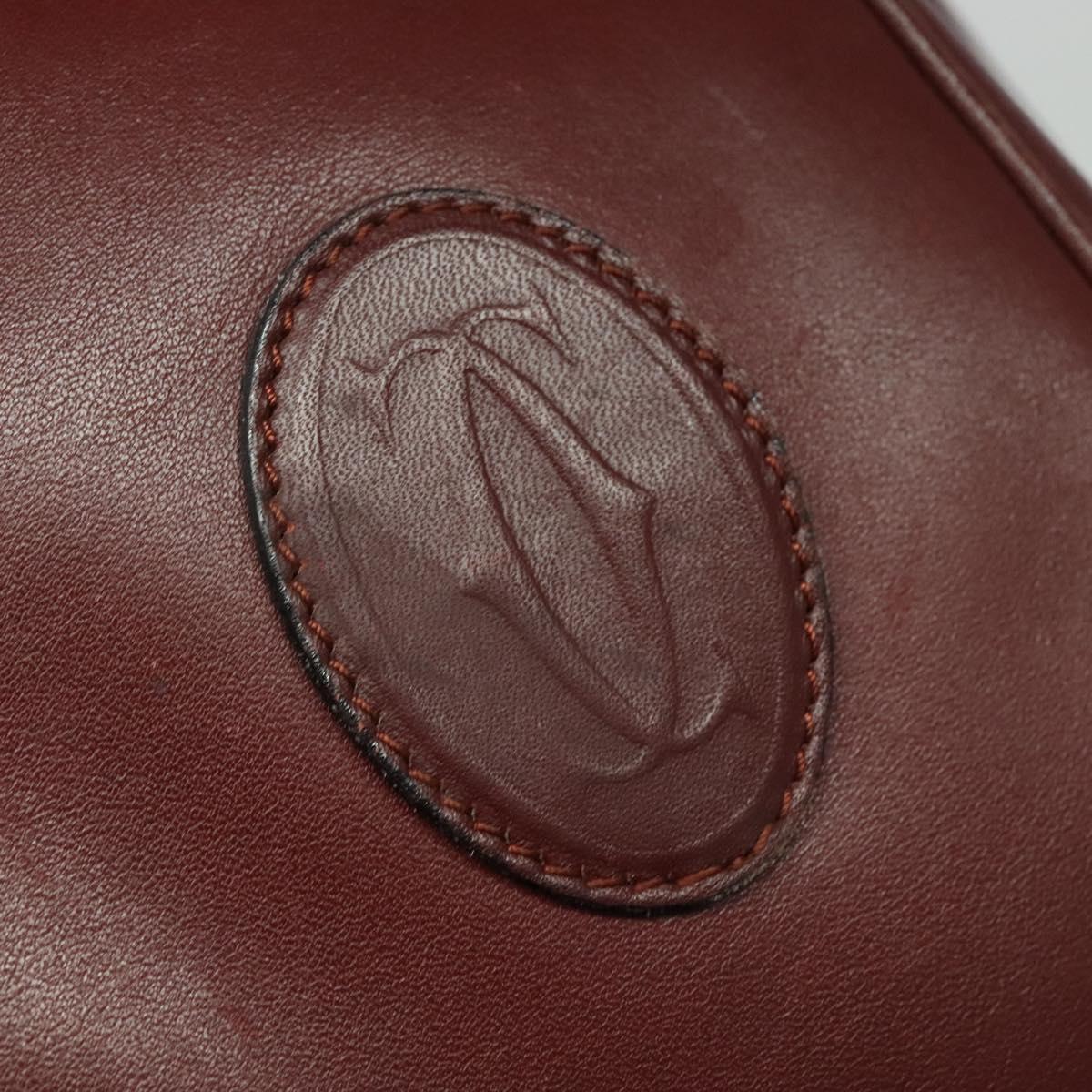 CARTIER Shoulder Bag Leather Bordeaux Gold Auth ac3496