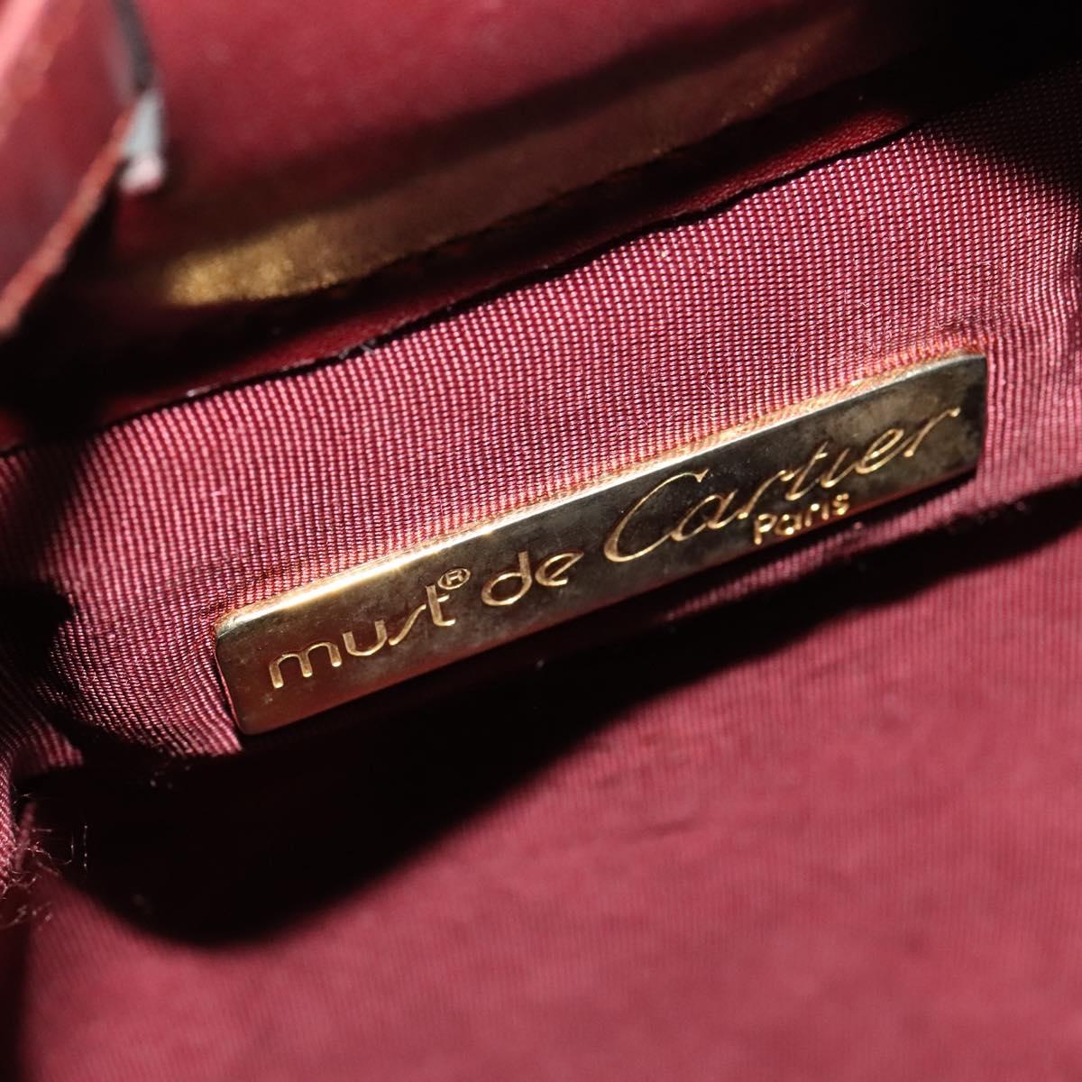 CARTIER Shoulder Bag Leather Bordeaux Gold Auth ac3496