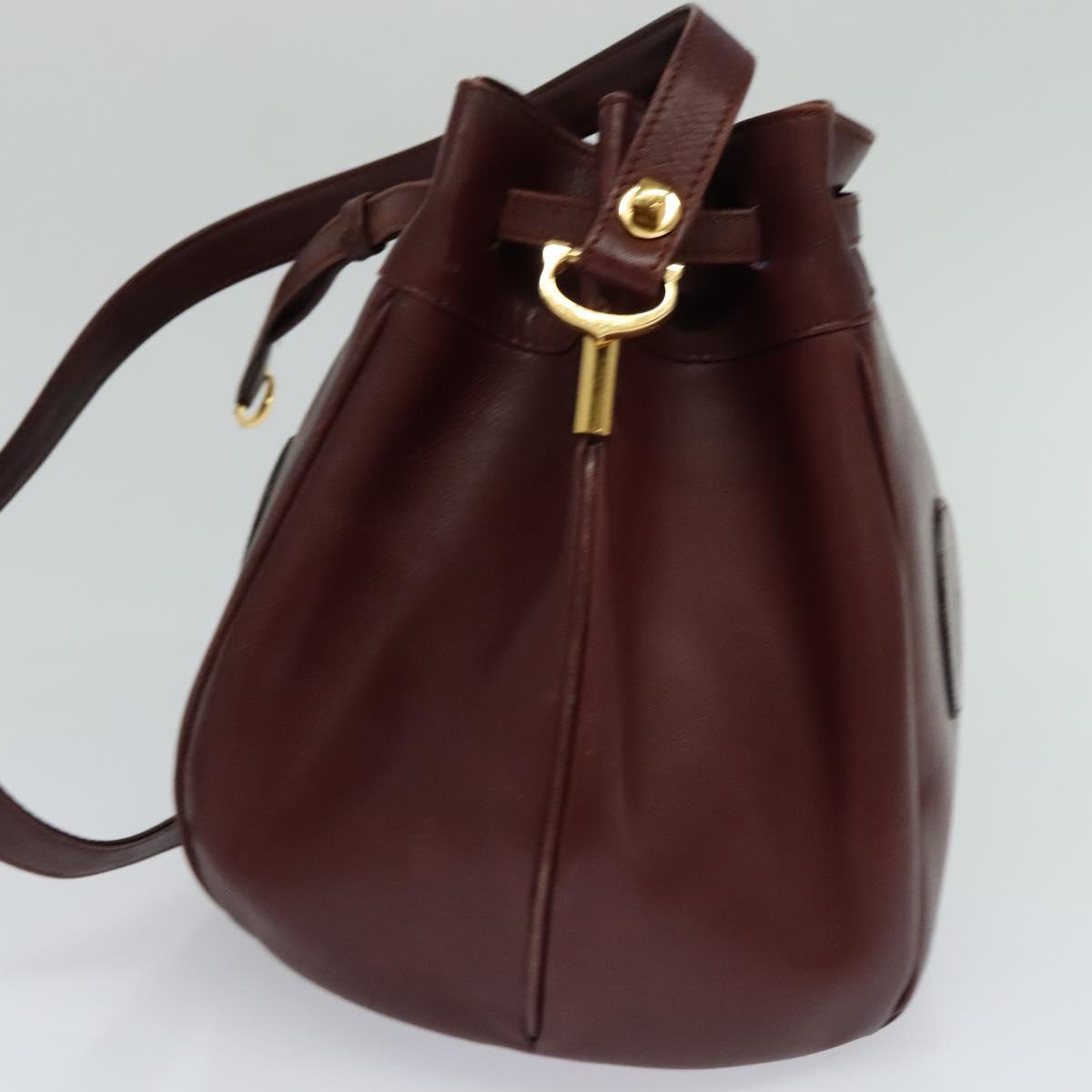 CARTIER Shoulder Bag Leather Bordeaux Gold Auth ac3496