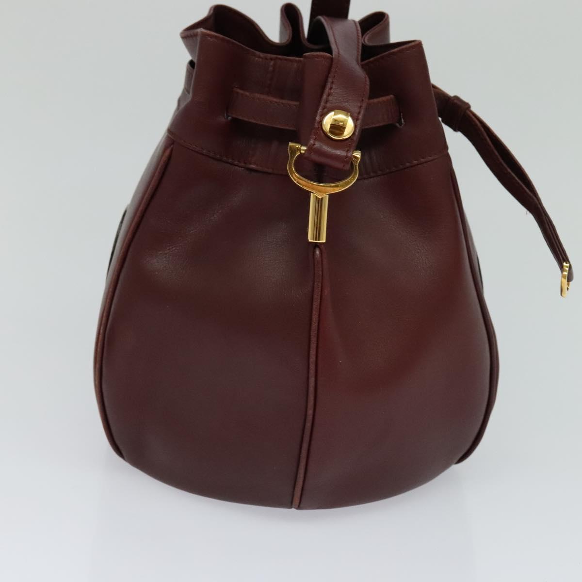 CARTIER Shoulder Bag Leather Bordeaux Gold Auth ac3496
