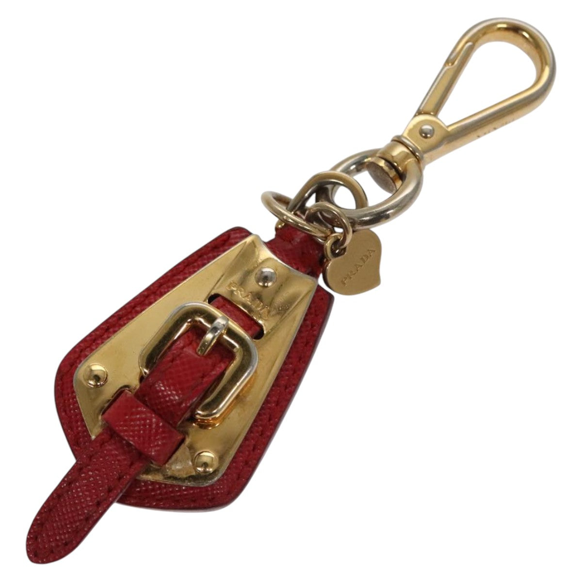 PRADA Key Ring Leather Red Auth ac3521