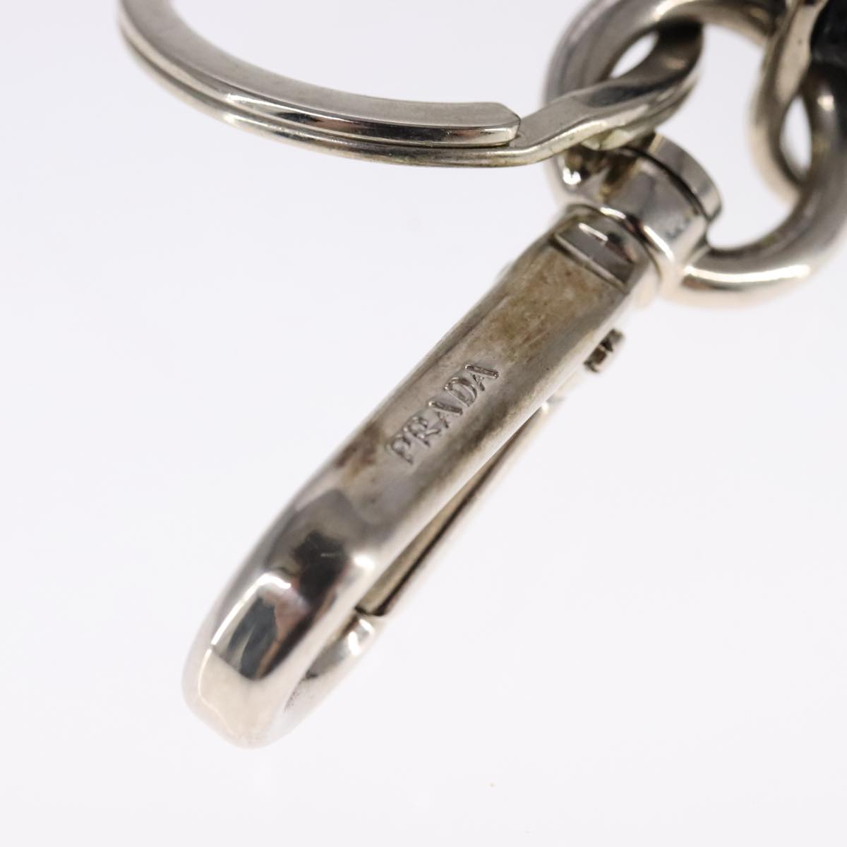 PRADA Key Ring Leather Black Auth ac3522