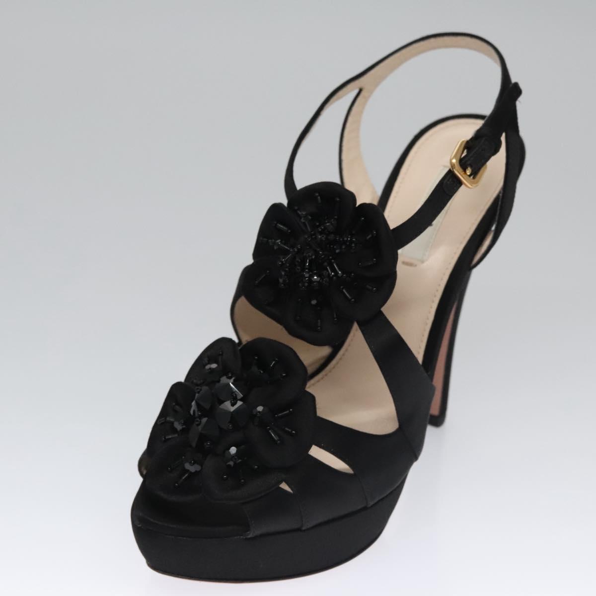 PRADA High heels Satin 37 1/2 Black Auth ac3535