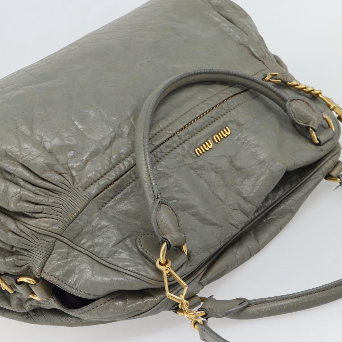 Miu Miu Hand Bag Leather 2way Gray Gold Auth ac3542