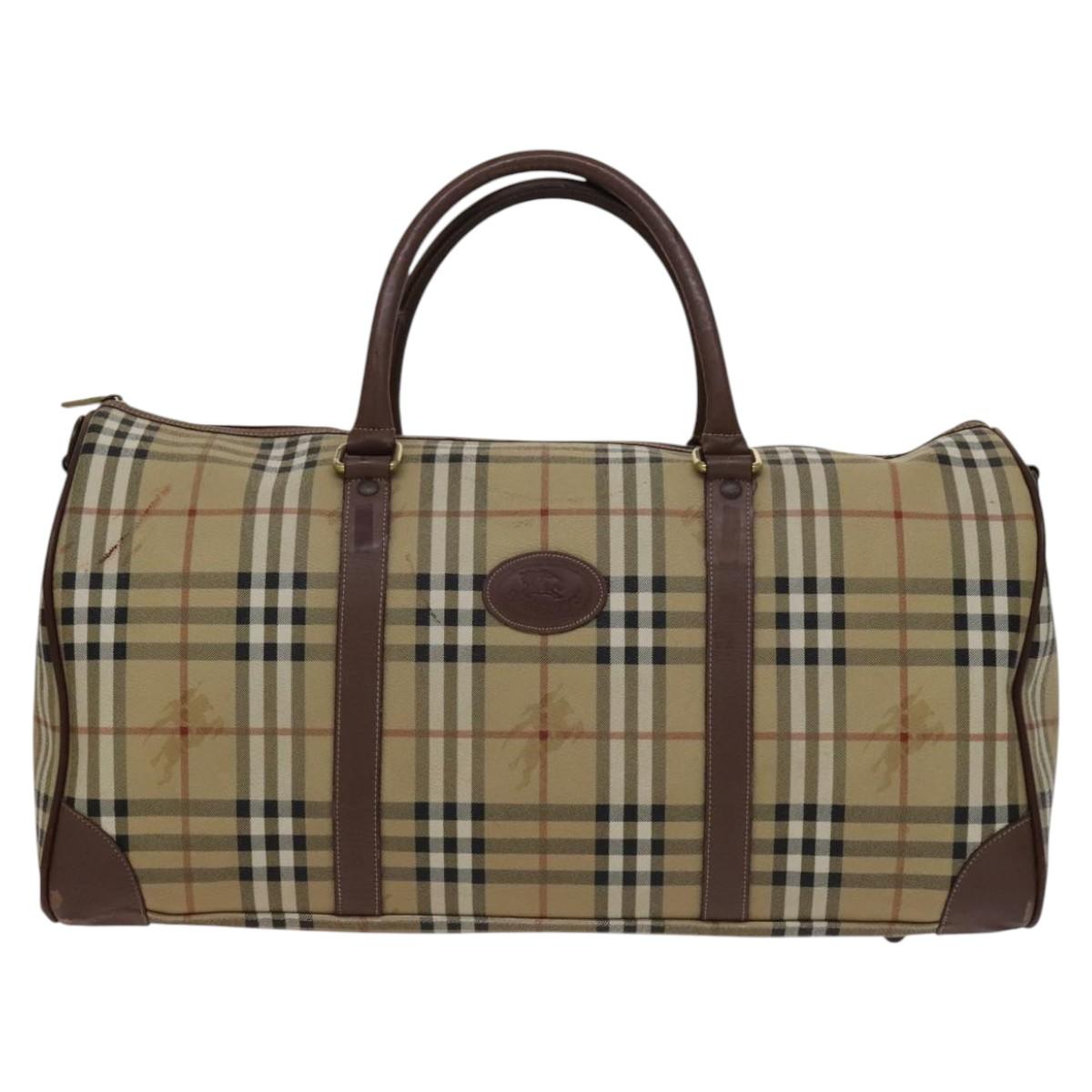 Burberrys Nova Check Boston Bag PVC Leather 2way Beige Auth ac3563