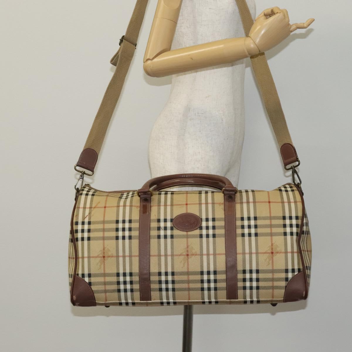 Burberrys Nova Check Boston Bag PVC Leather 2way Beige Auth ac3563