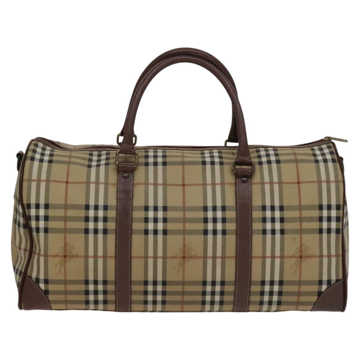 Burberrys Nova Check Boston Bag PVC Leather 2way Beige Auth ac3563