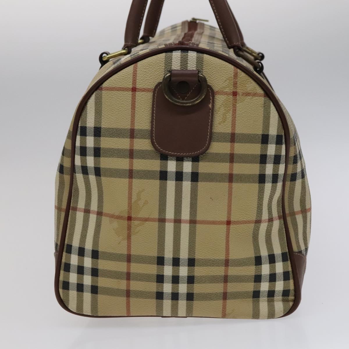 Burberrys Nova Check Boston Bag PVC Leather 2way Beige Auth ac3563