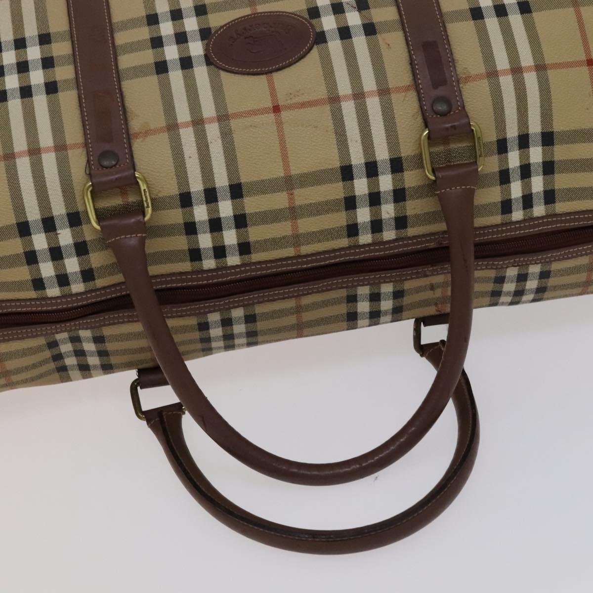 Burberrys Nova Check Boston Bag PVC Leather 2way Beige Auth ac3563