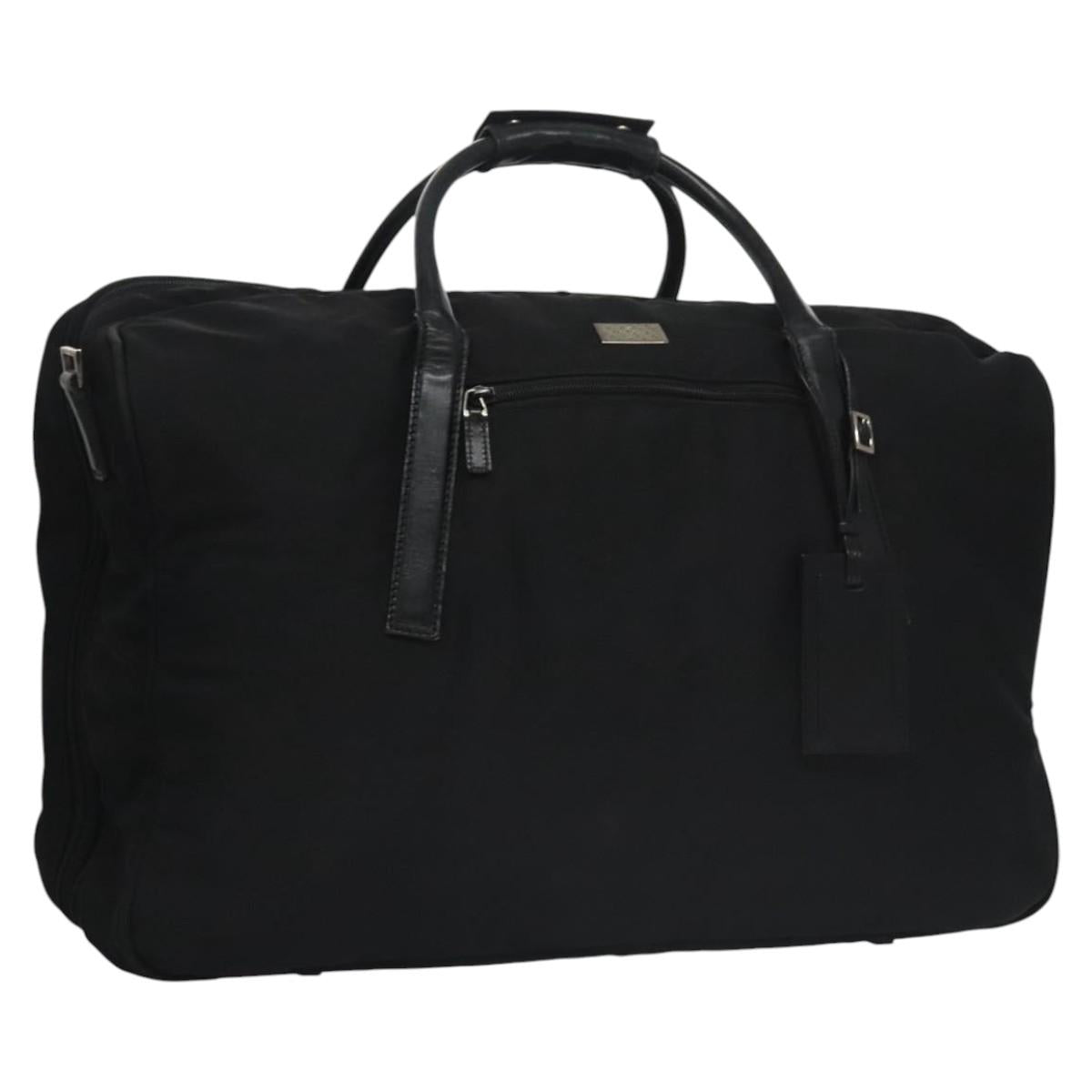 GUCCI Boston Bag Nylon Black Silver 012 0393 12 001553 Auth ac3569