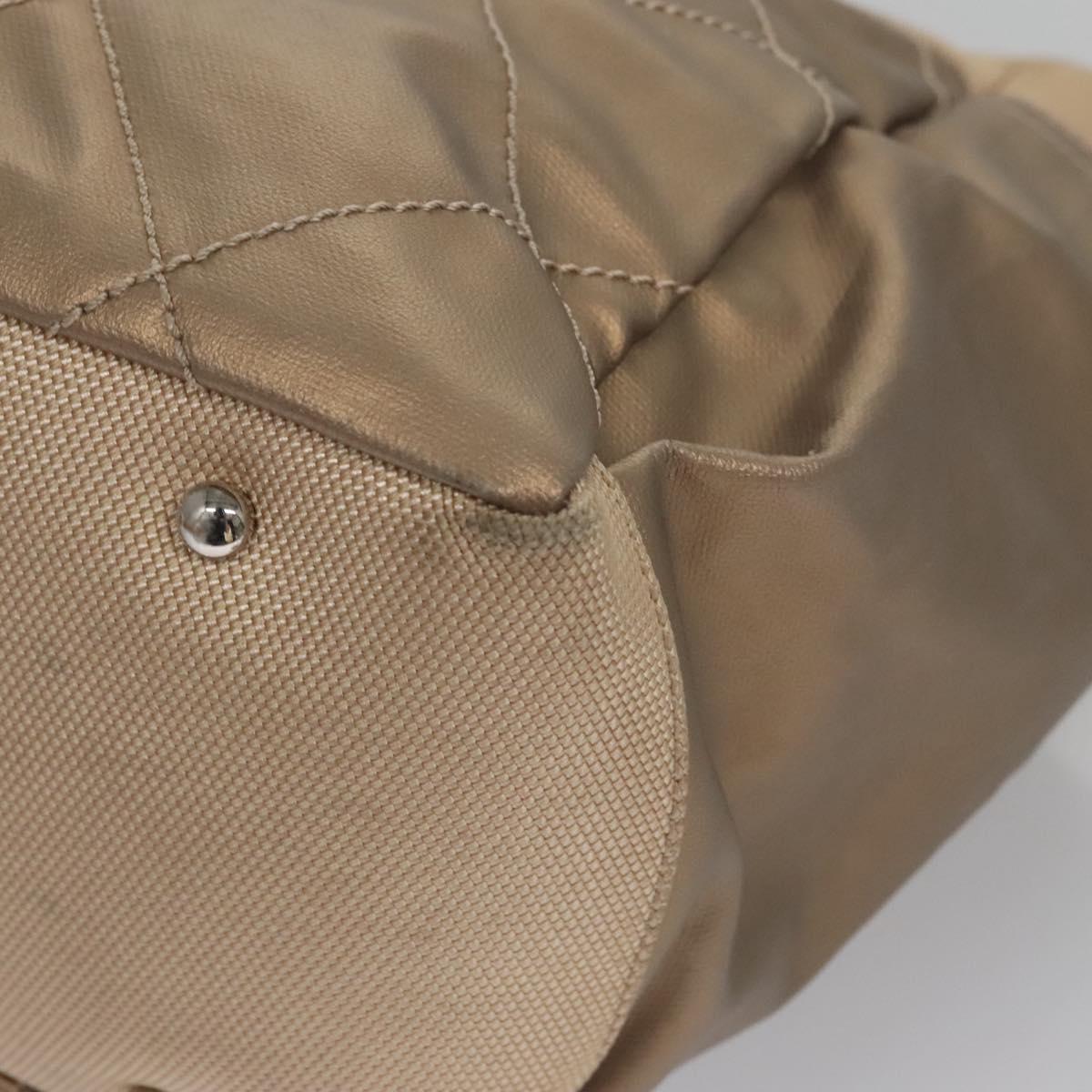 CHANEL Paris Biarritz MM Tote Bag Coated Canvas Gold Tone Silver CC Auth ac3593