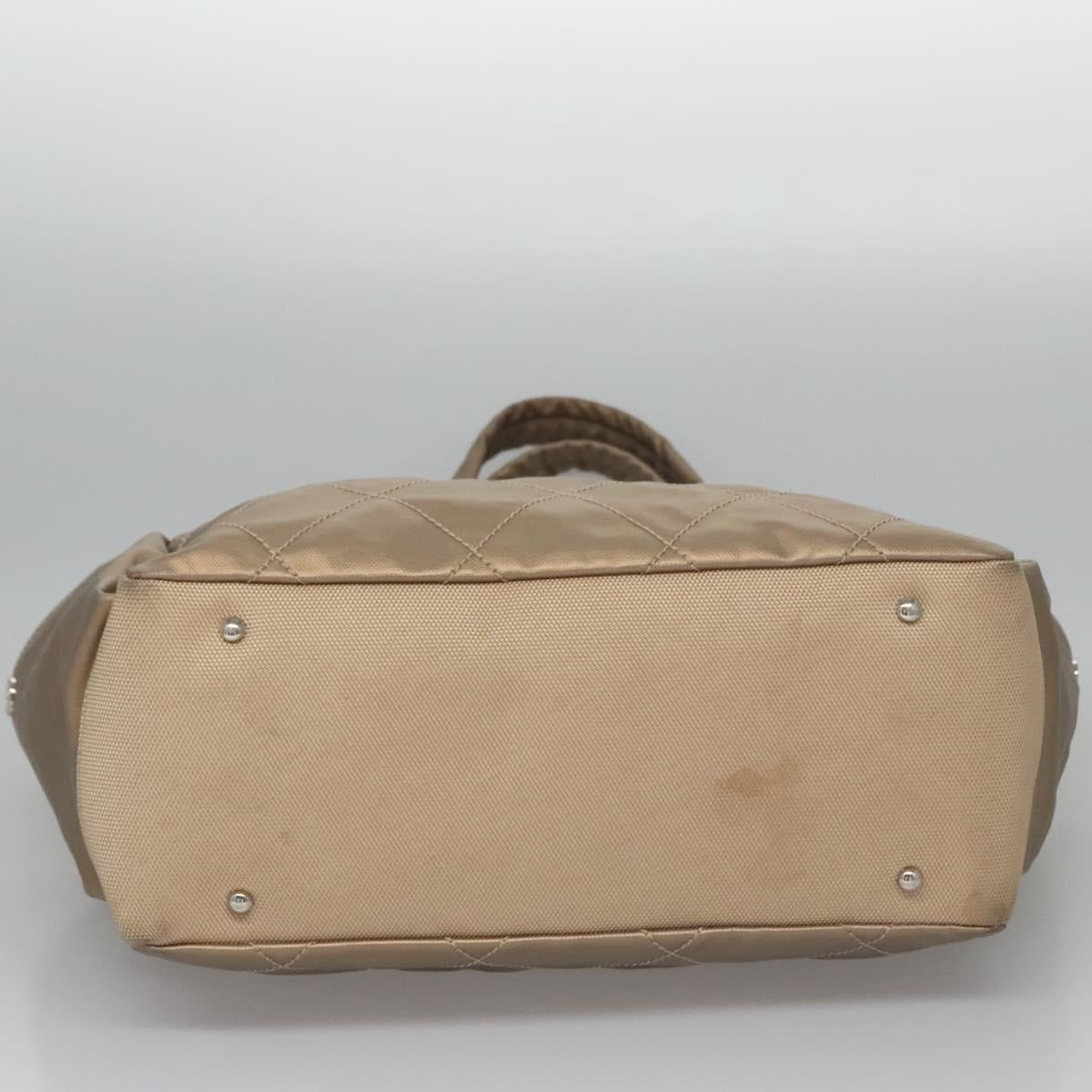 CHANEL Paris Biarritz MM Tote Bag Coated Canvas Gold Tone Silver CC Auth ac3593