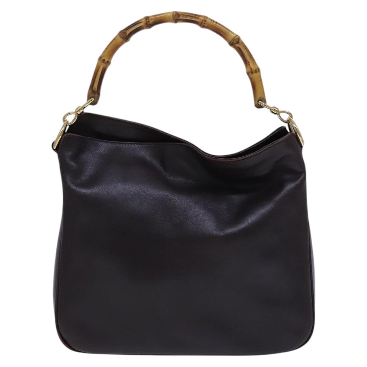 GUCCI Bamboo Hand Bag Leather 2way Brown Gold 001 1705 1638 Auth ac3599