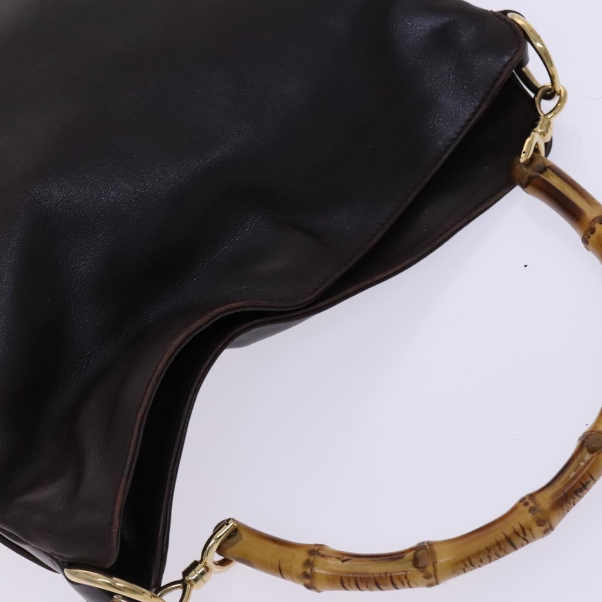 GUCCI Bamboo Hand Bag Leather 2way Brown Gold 001 1705 1638 Auth ac3599