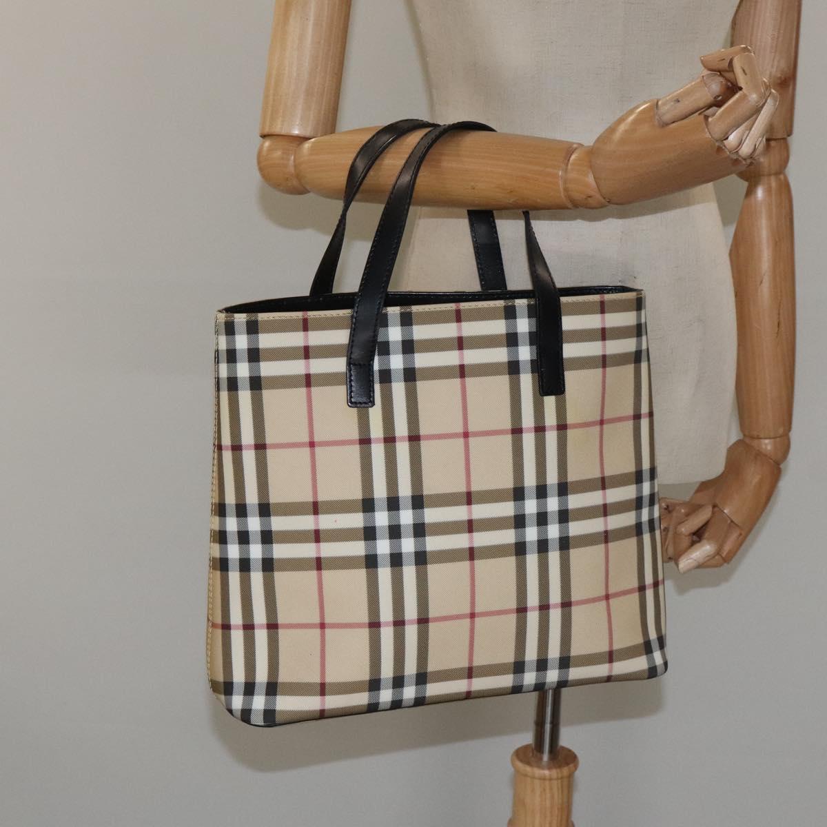 BURBERRY Nova Check Hand Bag PVC Beige Auth ac3609