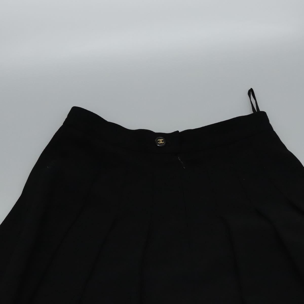 CHANEL Skirt Cotton Black CC Auth ac3620