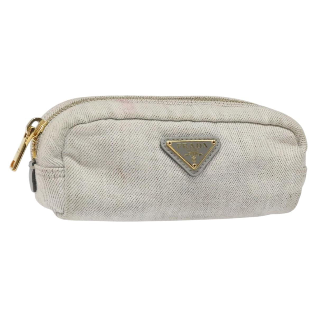 PRADA Pouch Canvas Gray Gold Auth ac3649