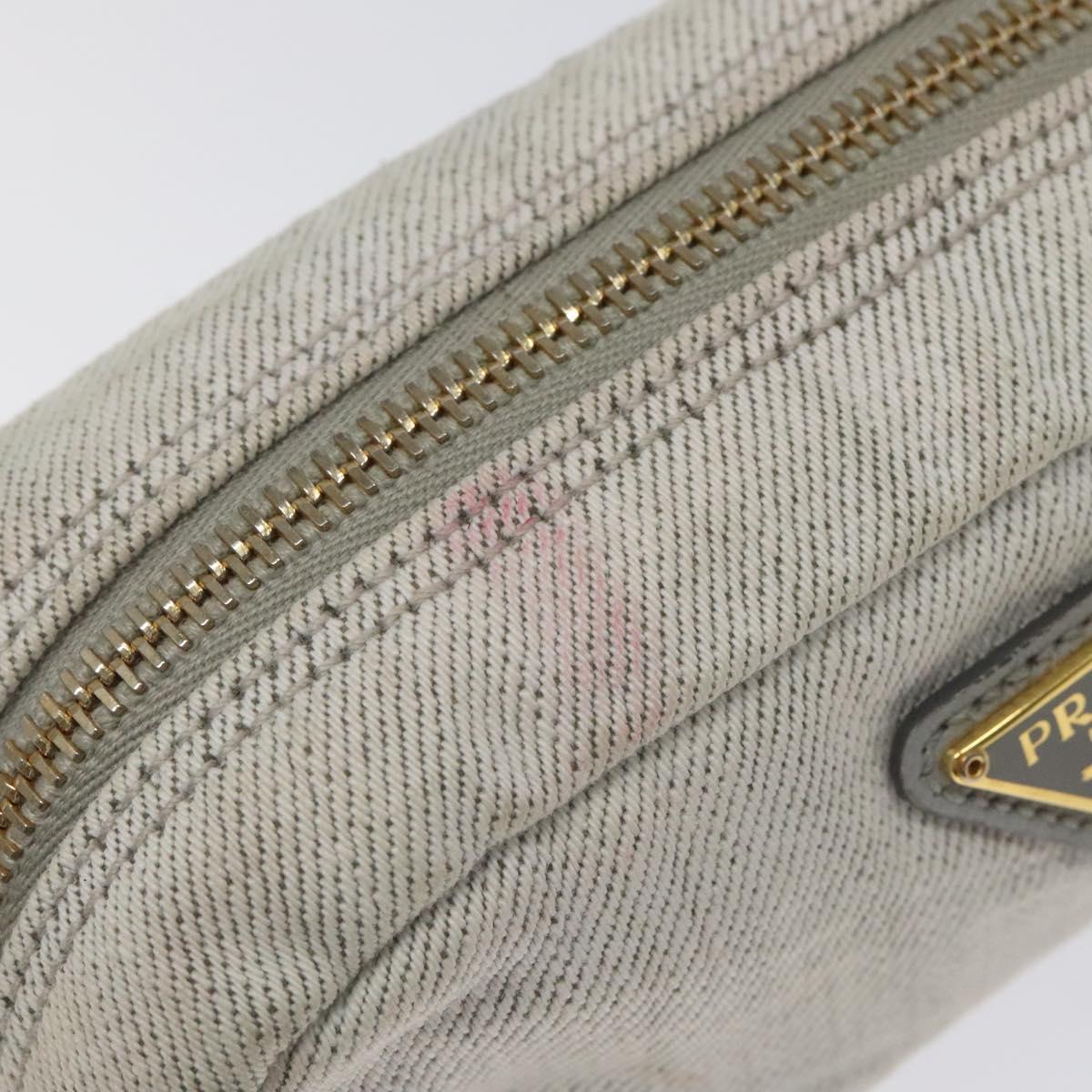PRADA Pouch Canvas Gray Gold Auth ac3649