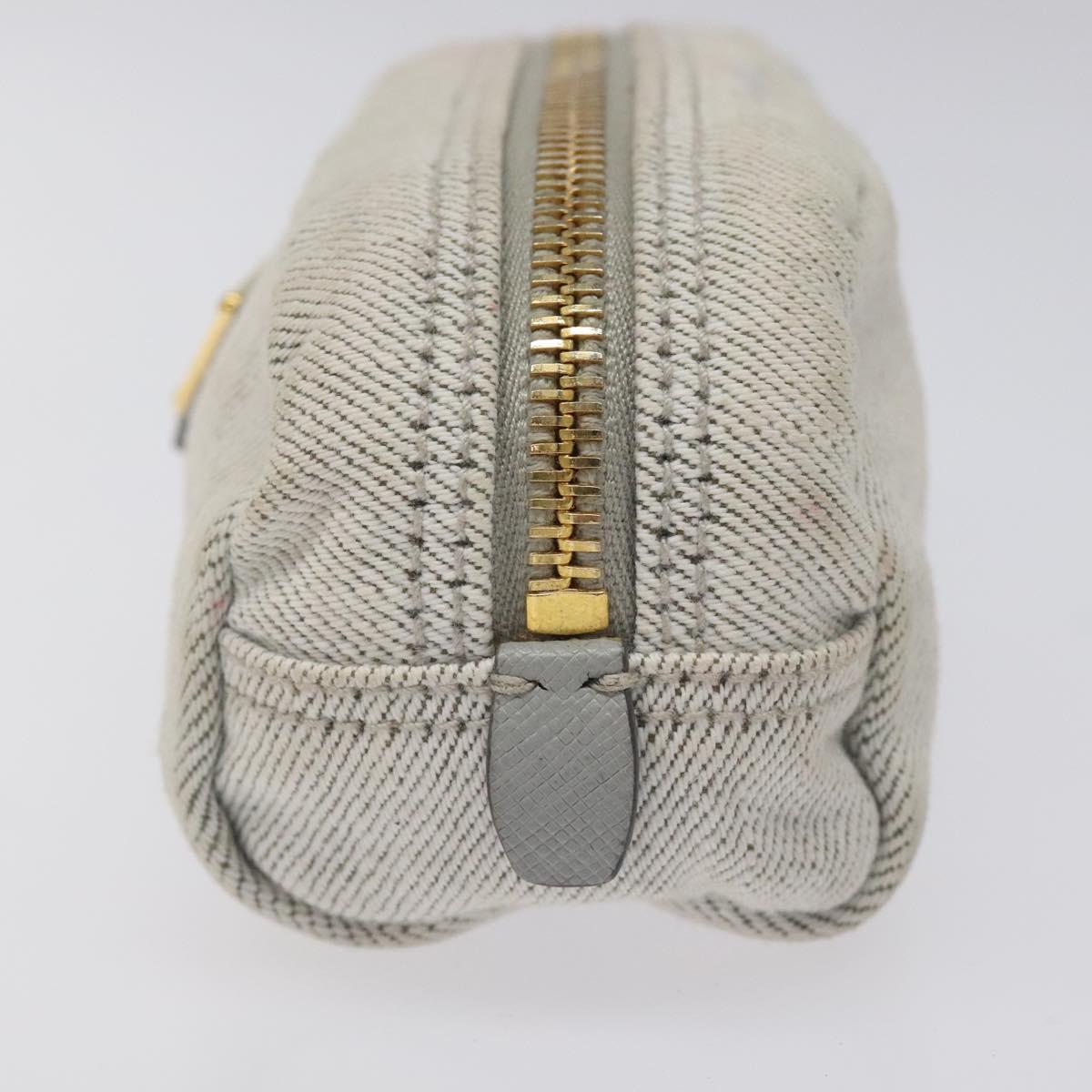 PRADA Pouch Canvas Gray Gold Auth ac3649
