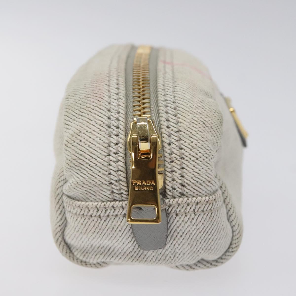 PRADA Pouch Canvas Gray Gold Auth ac3649