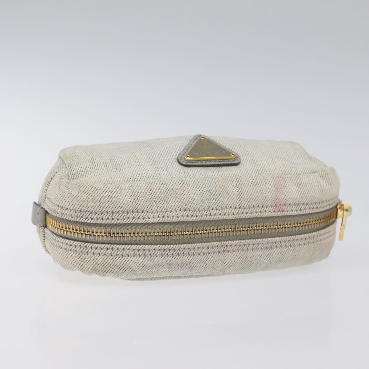 PRADA Pouch Canvas Gray Gold Auth ac3649