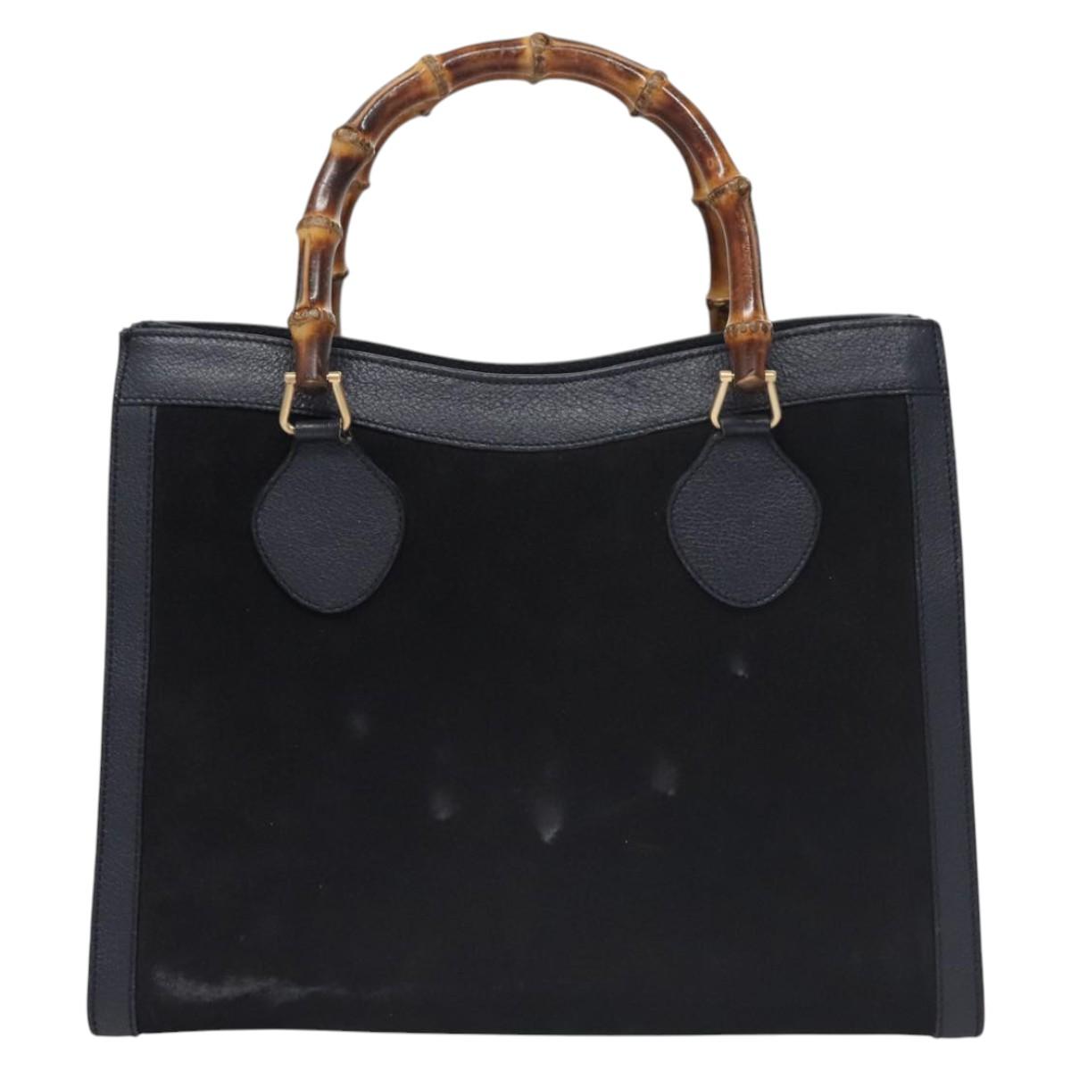 GUCCI Bamboo Hand Bag Suede Leather Navy Auth ac3660