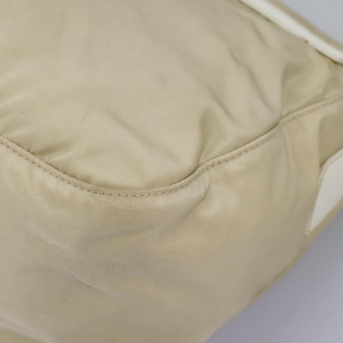 PRADA Shoulder Bag Nylon Beige Silver Auth ac3661