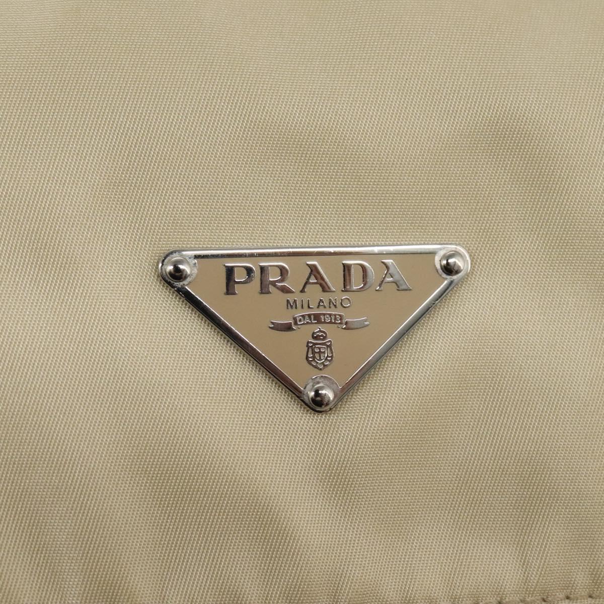 PRADA Shoulder Bag Nylon Beige Silver Auth ac3661