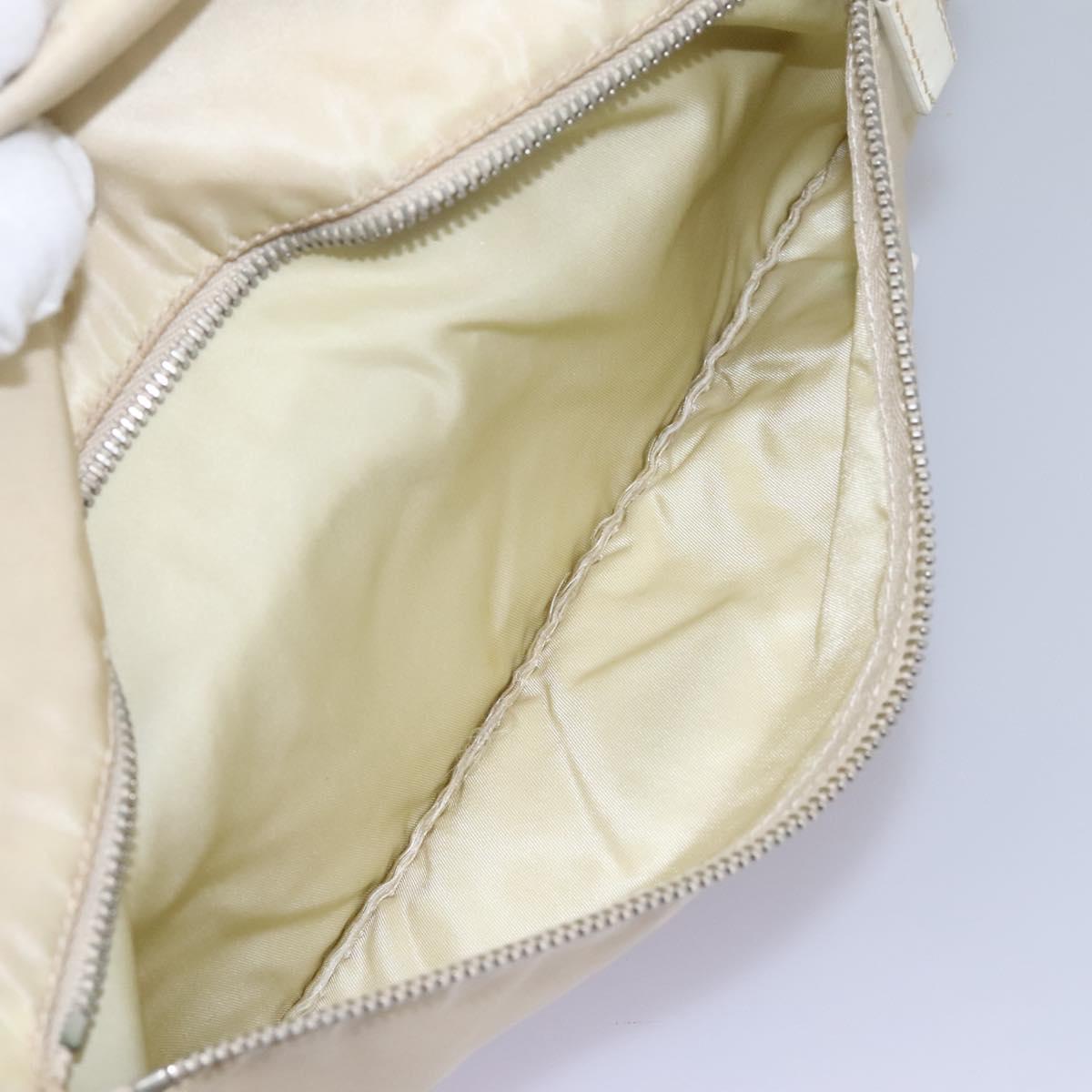 PRADA Shoulder Bag Nylon Beige Silver Auth ac3661