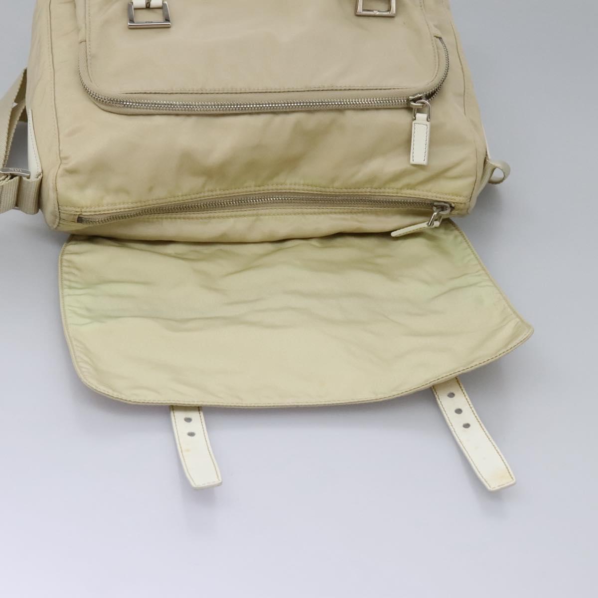 PRADA Shoulder Bag Nylon Beige Silver Auth ac3661
