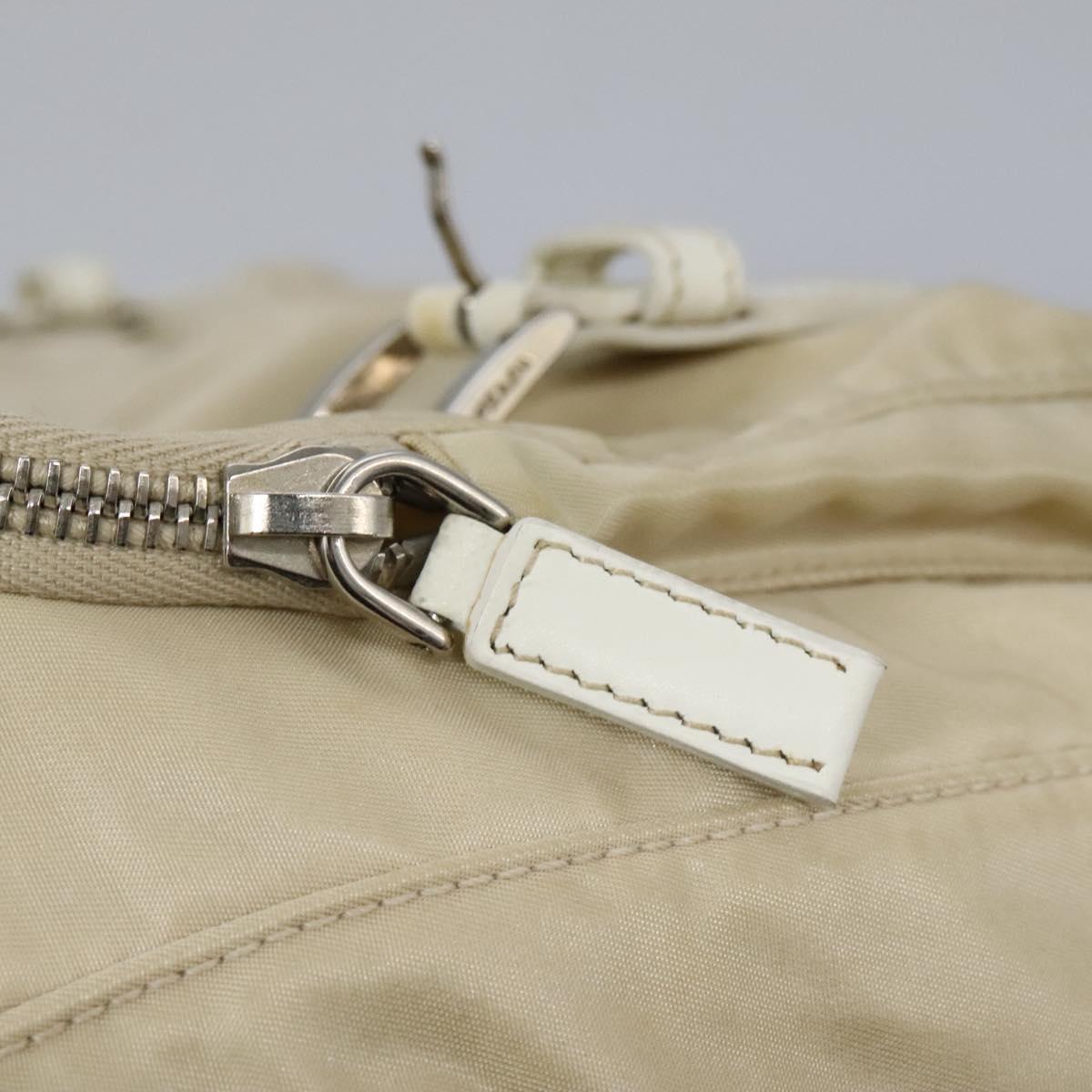PRADA Shoulder Bag Nylon Beige Silver Auth ac3661