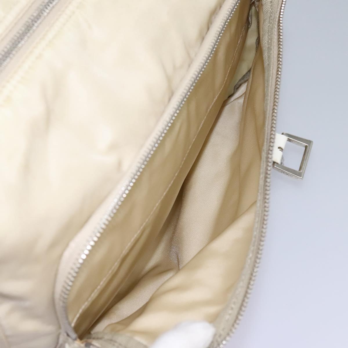 PRADA Shoulder Bag Nylon Beige Silver Auth ac3661