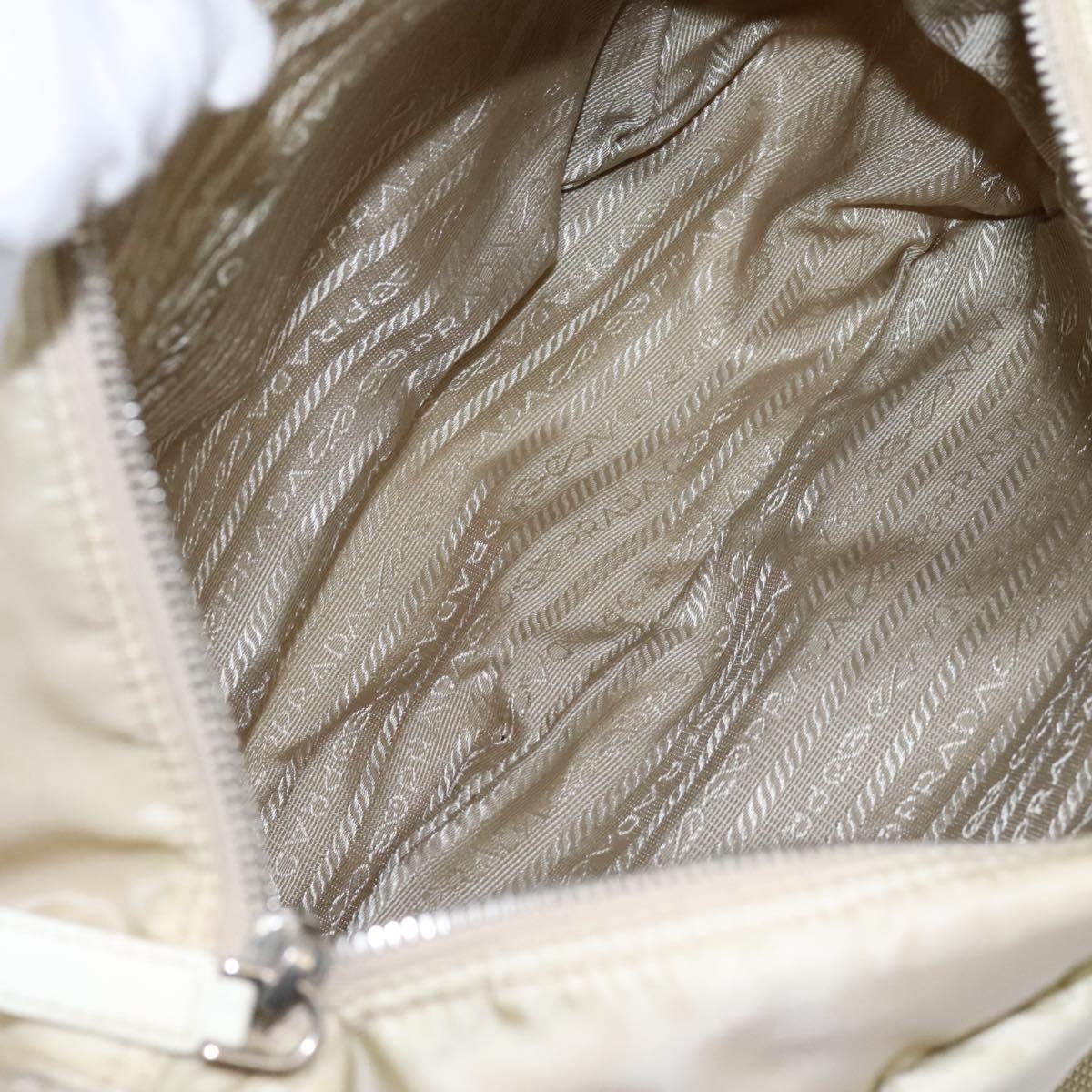 PRADA Shoulder Bag Nylon Beige Silver Auth ac3661