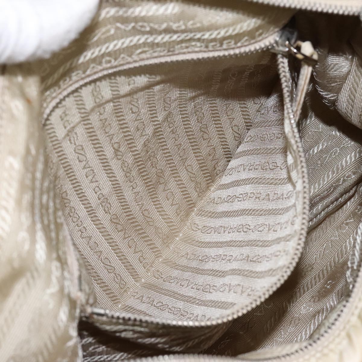 PRADA Shoulder Bag Nylon Beige Silver Auth ac3661