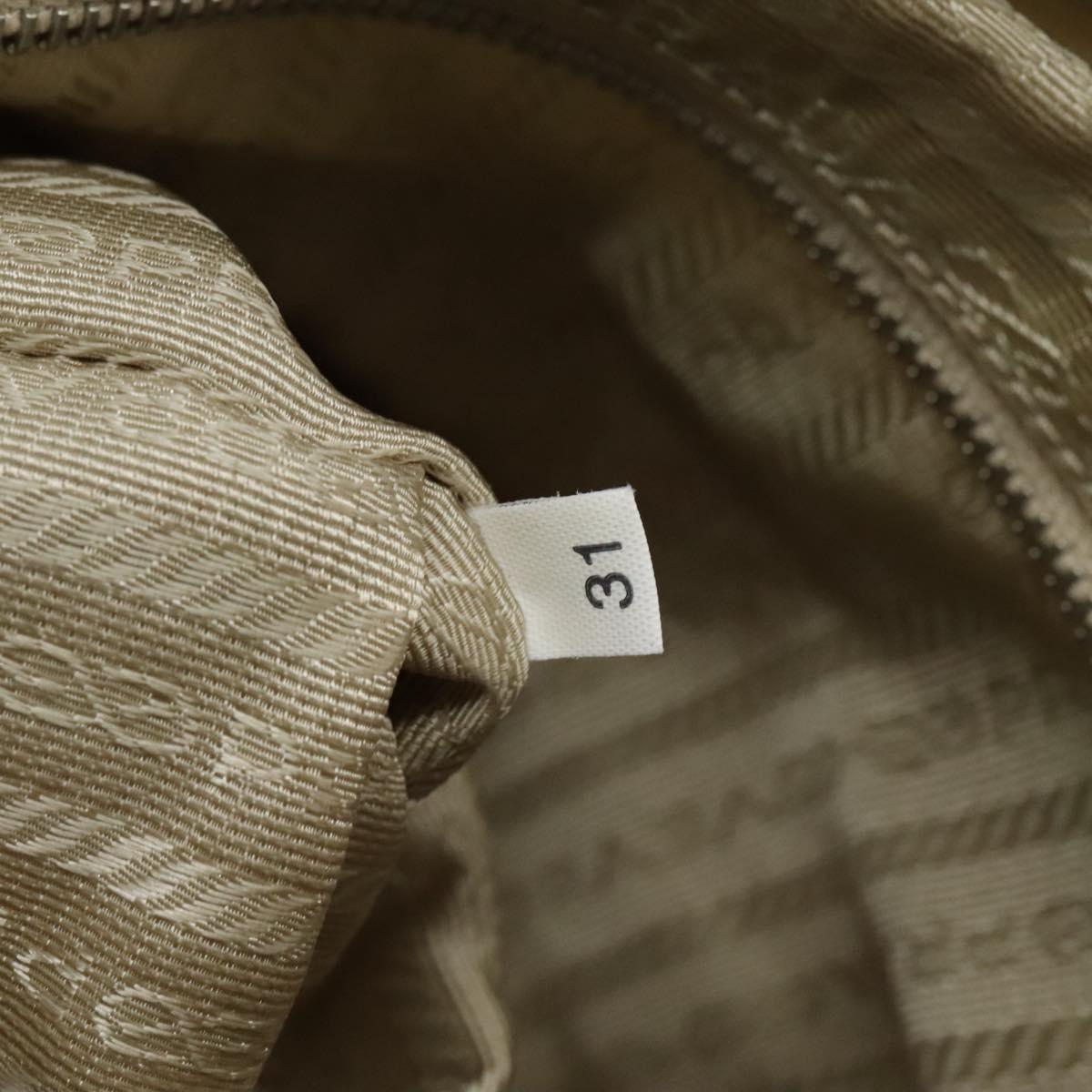 PRADA Shoulder Bag Nylon Beige Silver Auth ac3661